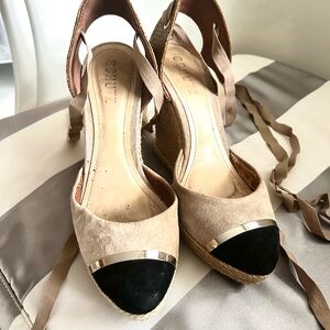 SCHUTZ Beige suede and Black gold detail Espadrilles